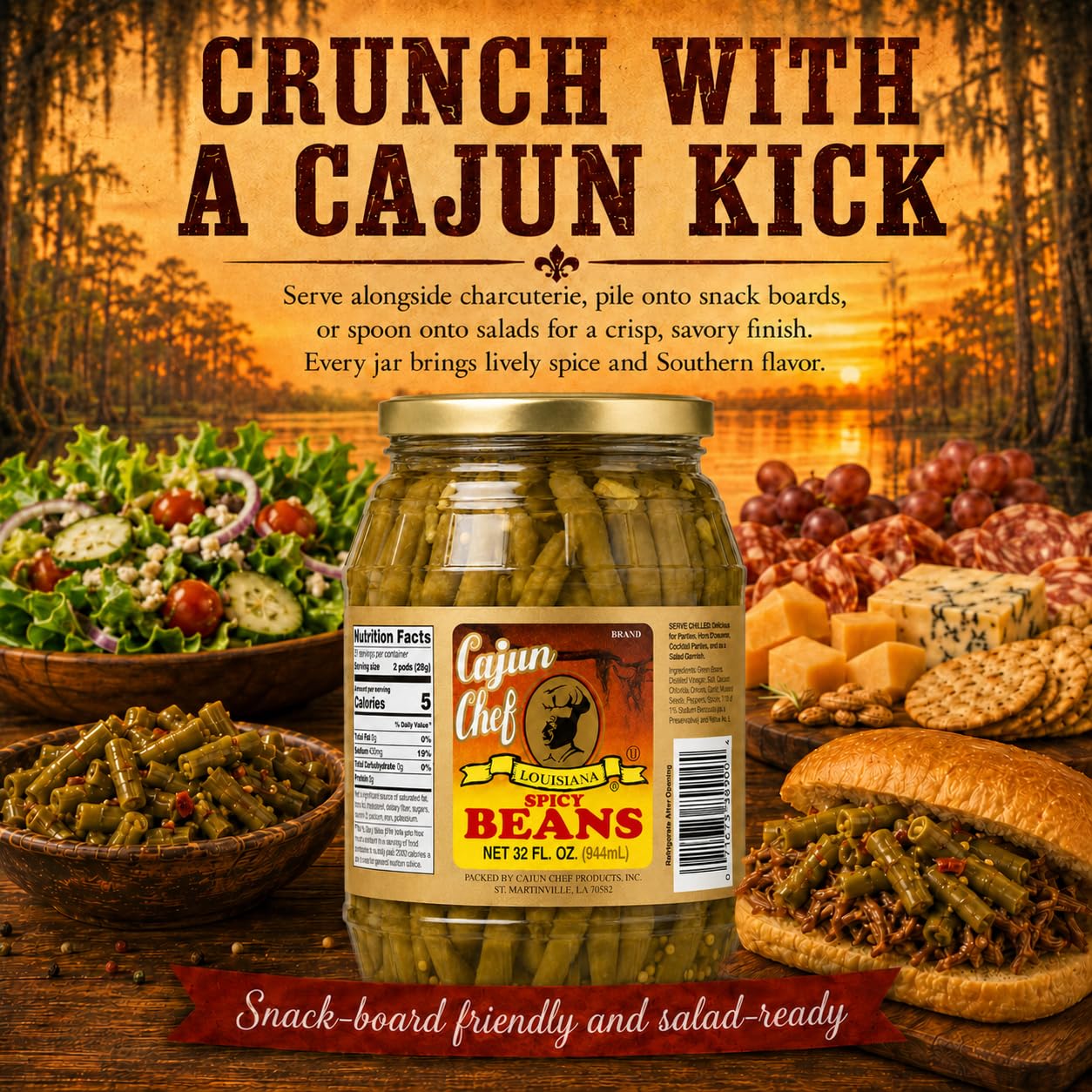 Cajun Chef beans used as Bloody Mary garnish adding spicy flavor