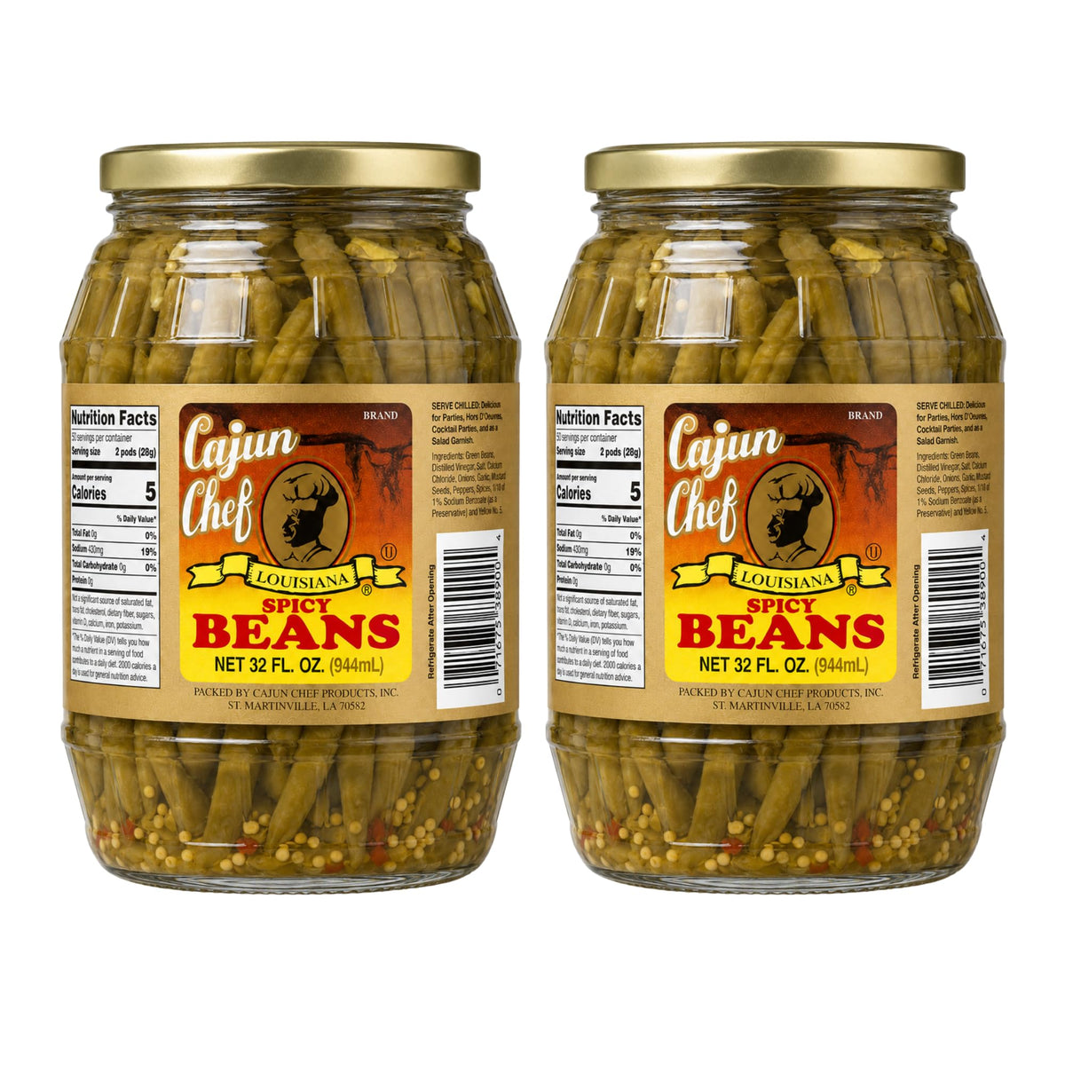 Cajun Chef front packaging showing two 32 oz jars and label benefit convenience
