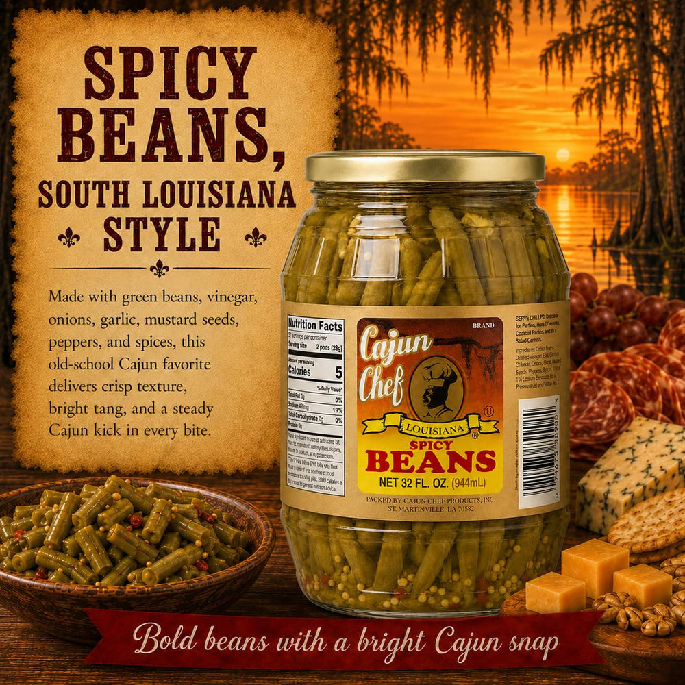 Cajun Chef label closeup with ingredients and Southern seasoning benefit