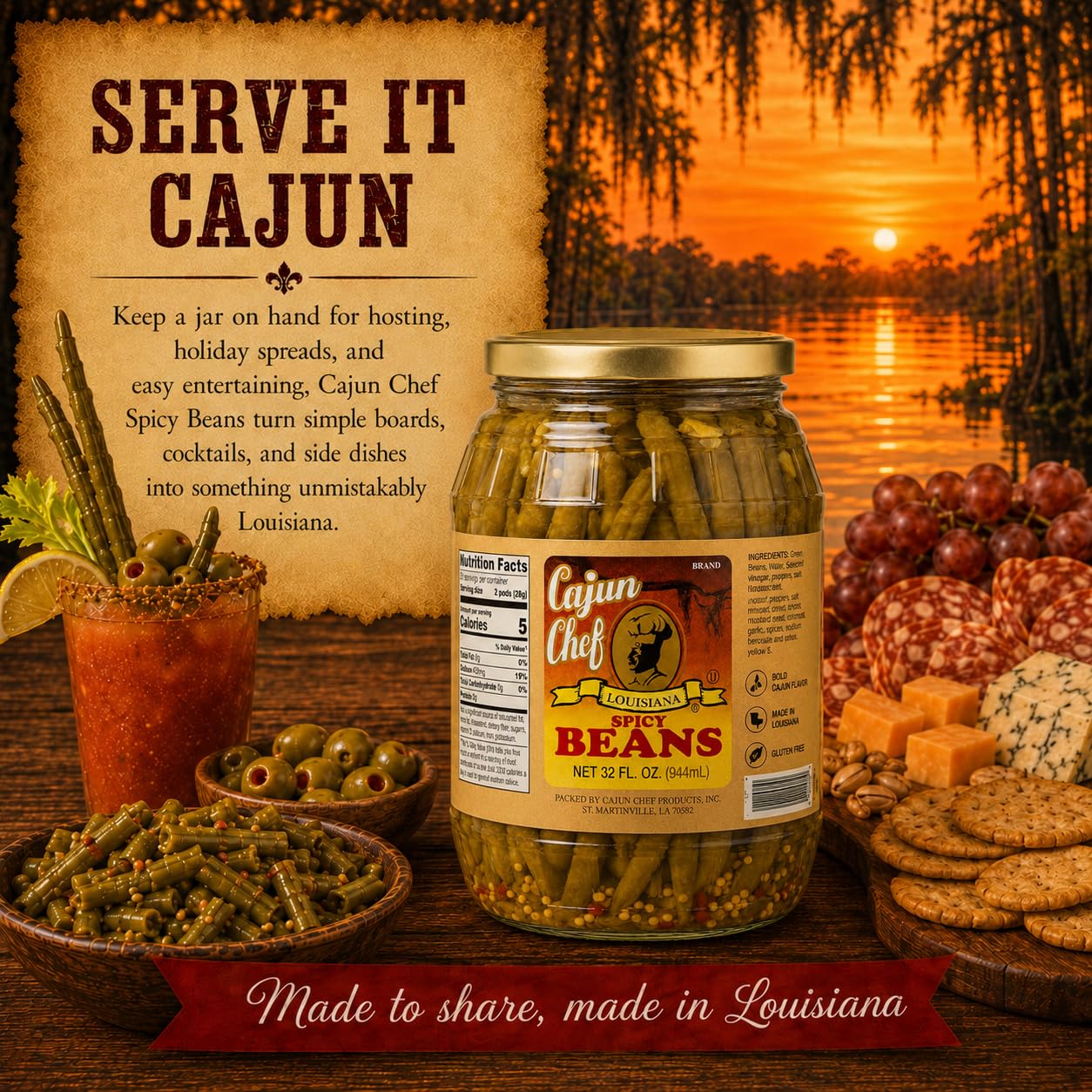 Cajun Chef open jar showing brine level to indicate freshness