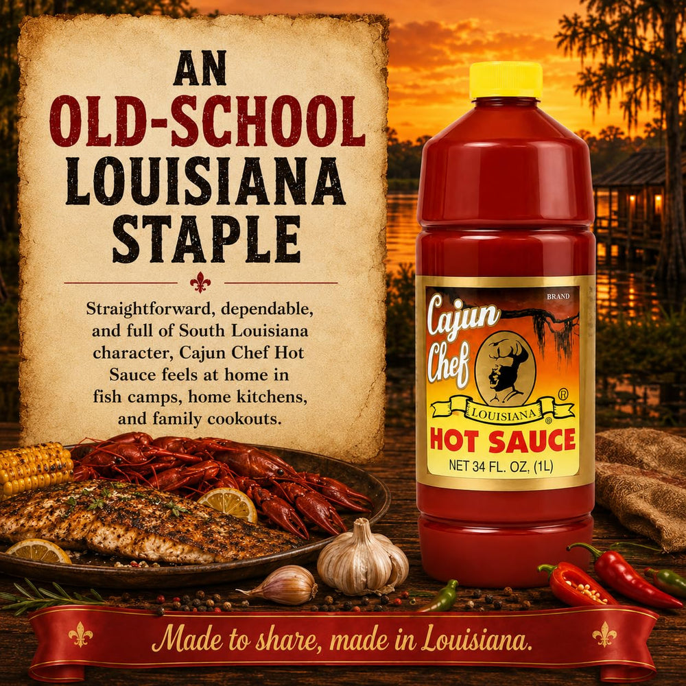 Cajun Chef poured over fried shrimp to enhance savory seafood
