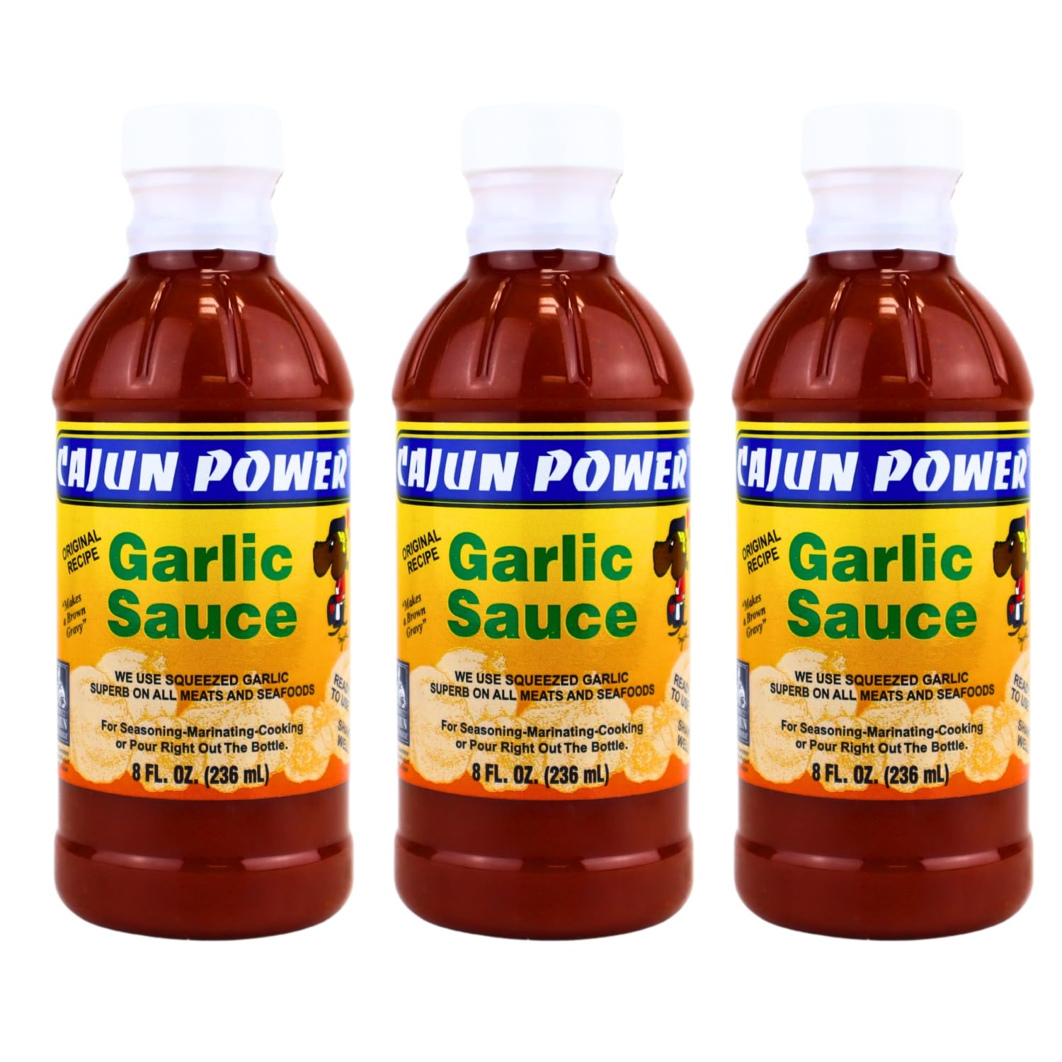Cajun Power front packaging showing three bottles and bold Louisiana flavor benefit