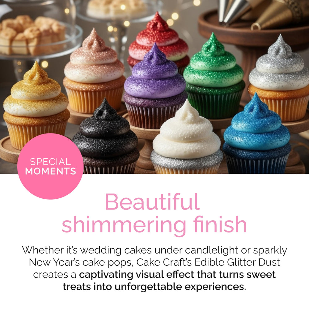 Cake Craft brush applying glitter to a cupcake for precise decorative results