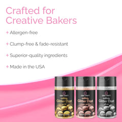 Cake Craft silver powder texture close-up showing smooth, high-impact shimmer