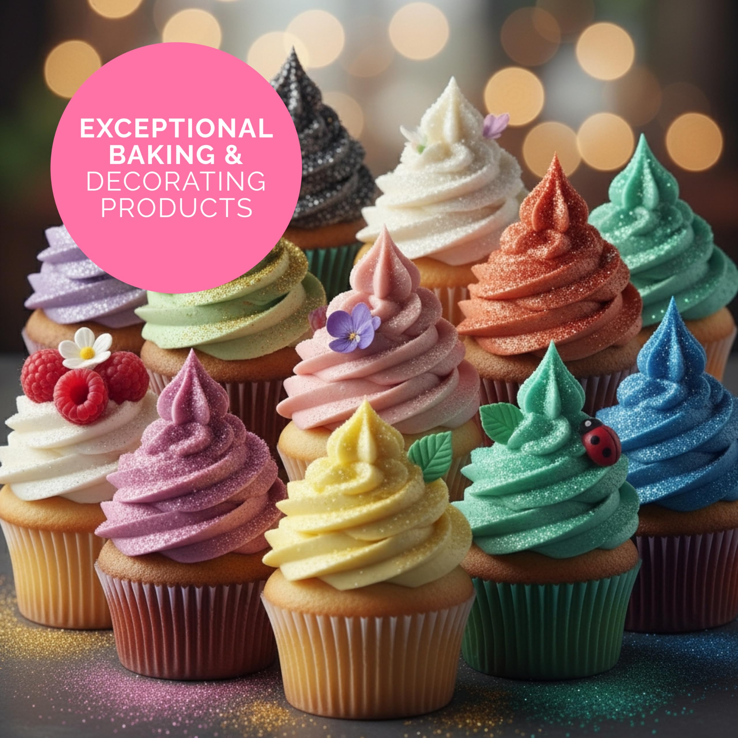 Cake Craft glitter beside a teaspoon showing jar size and portion guidance