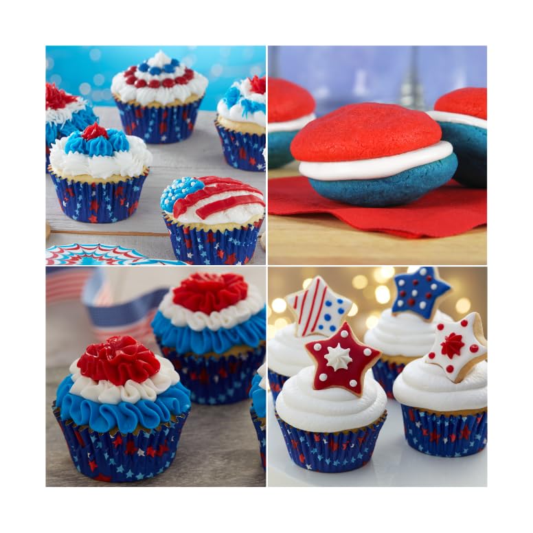 Cake Mate decorating icing in use on cupcake for accurate dots and vibrant color accents