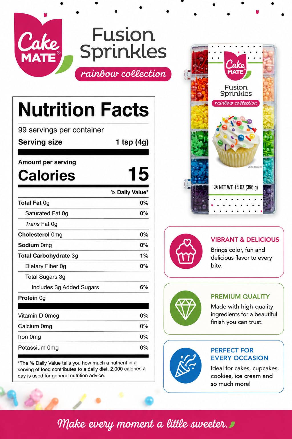 Cake Mate label and nutrition panel visible for ingredient transparency