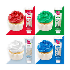 Cake Mate tube close-up showing icing texture and nozzle for precise lines and smooth finish