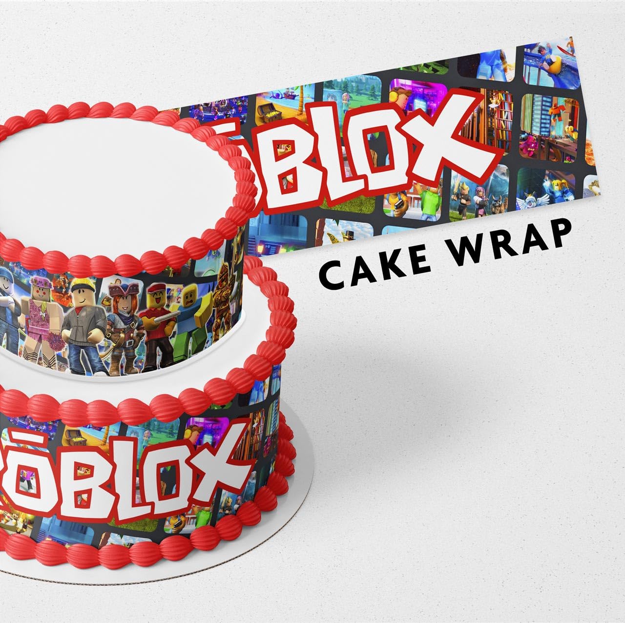 Cakecery front view of edible icing strip showing bright Robox Kids border and easy application