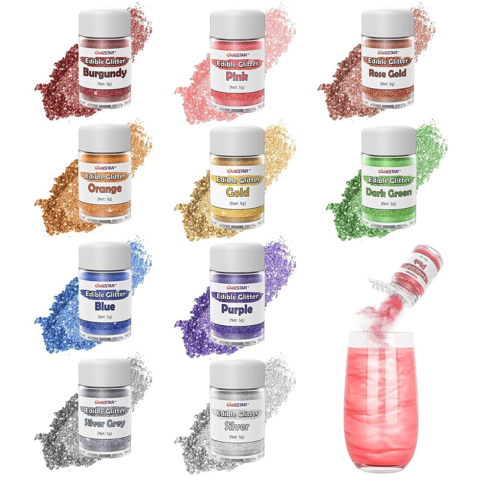 CAKESTAR front packaging showing ten 5g glitter bottles for easy selection and storage