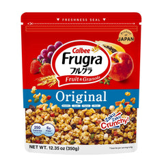 Calbee Frugra front packaging showing Original 12.35 oz bag and product name, clear identity