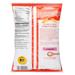 Calbee shrimp chips close-up texture shot highlighting airy crunch and authentic shrimp flavor