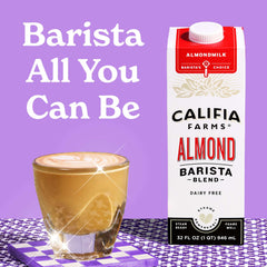 Califia Farms close-up of creamy almond texture, smooth blending benefit