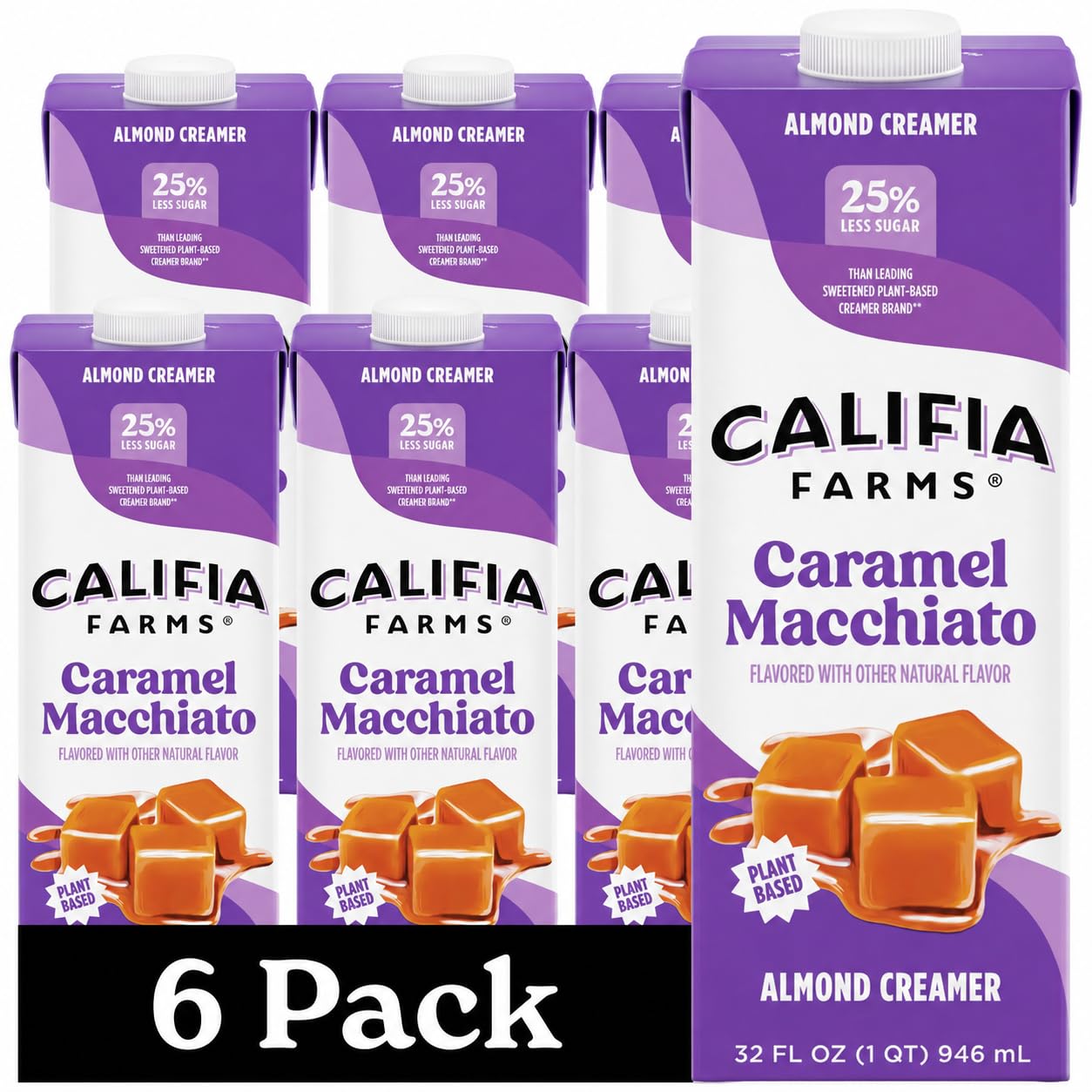 Califia Farms front packaging showing caramel macchiato flavor and benefits