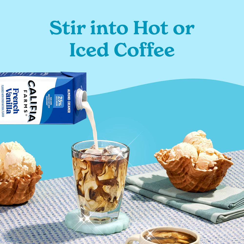 Cup of coffee with Califia Farms creamer added for silky flavor benefit