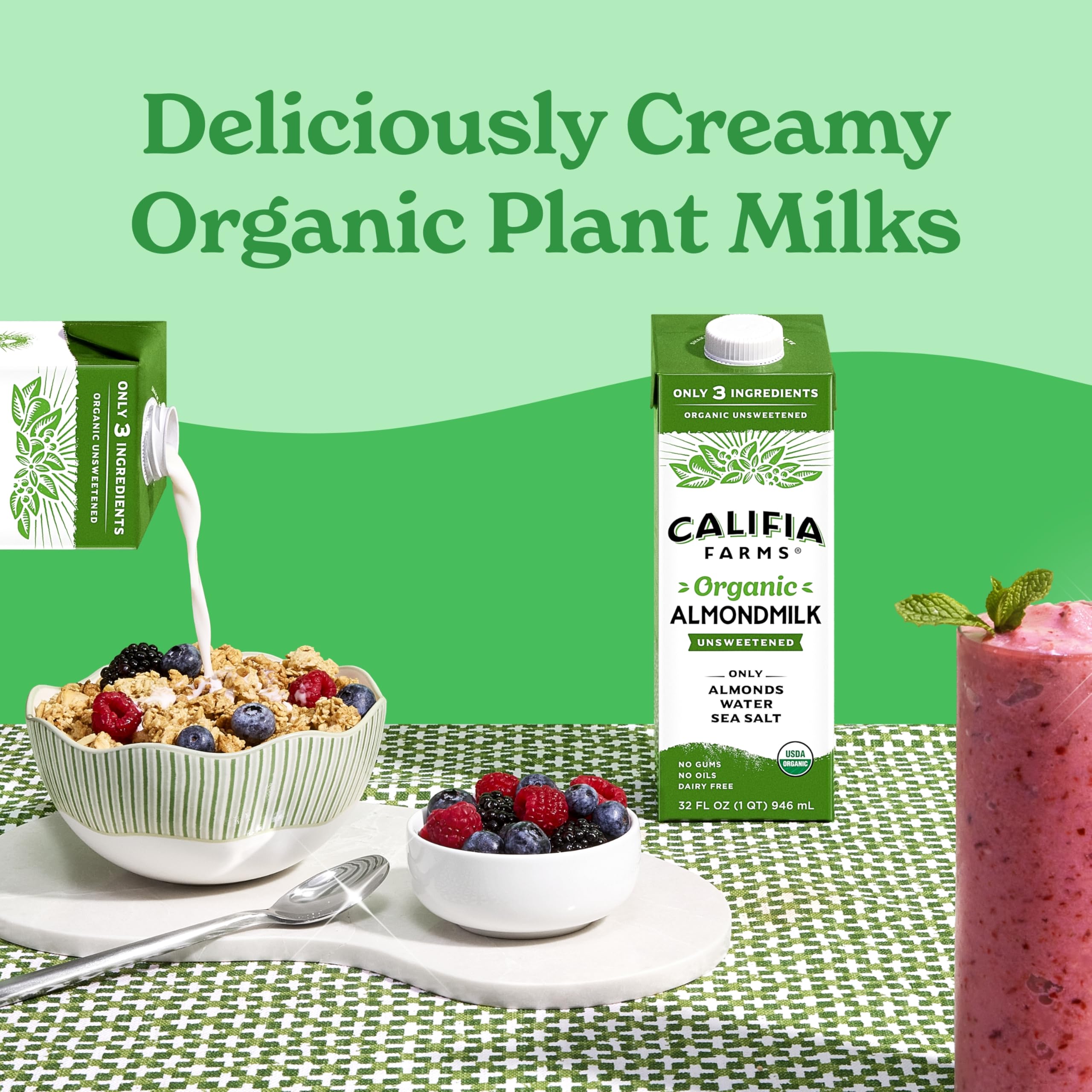 Califia Farms almond milk in coffee demonstrating clean, unsweetened taste