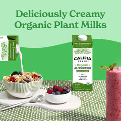 Califia Farms almond milk in coffee demonstrating clean, unsweetened taste
