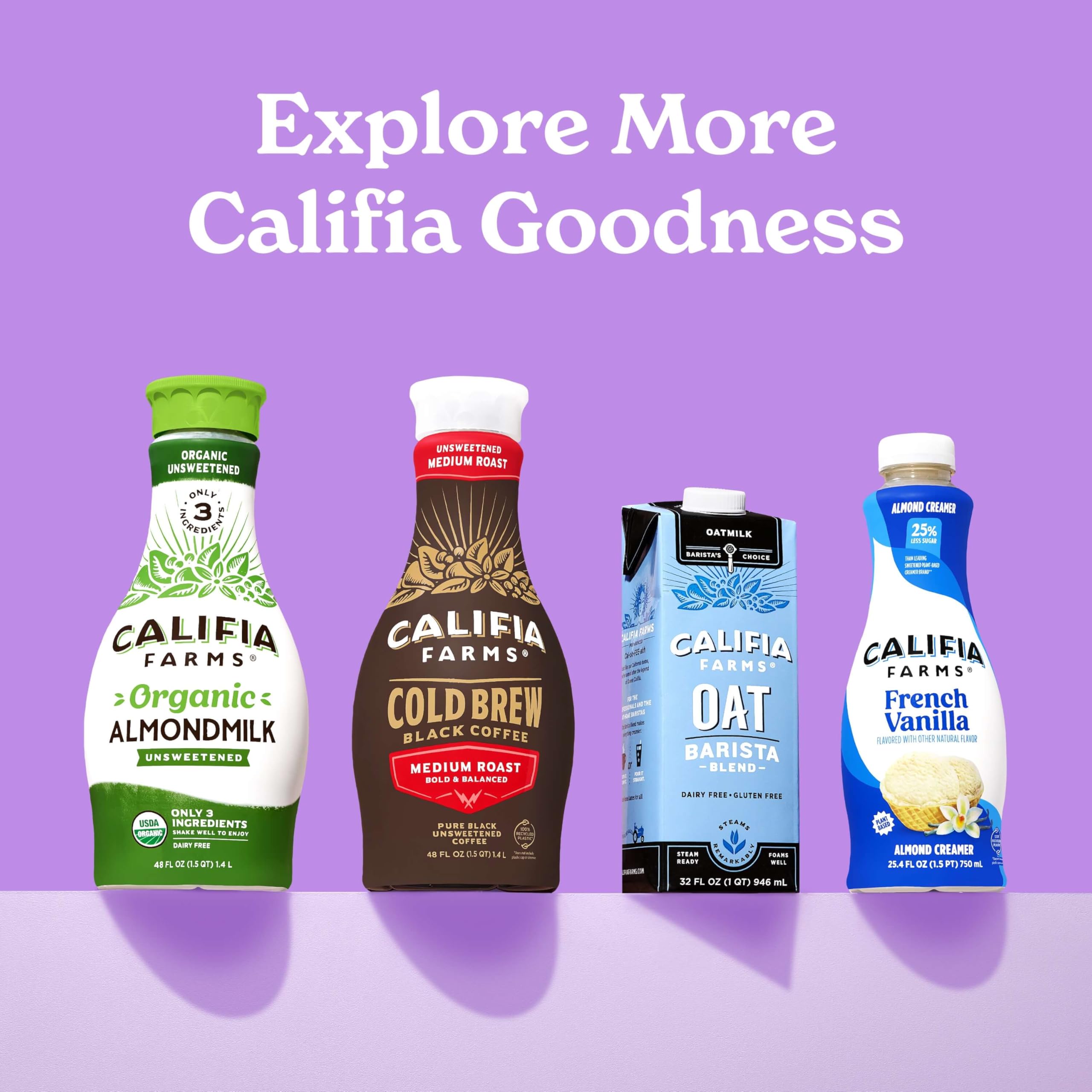 Califia Farms carton beside espresso equipment showing professional performance