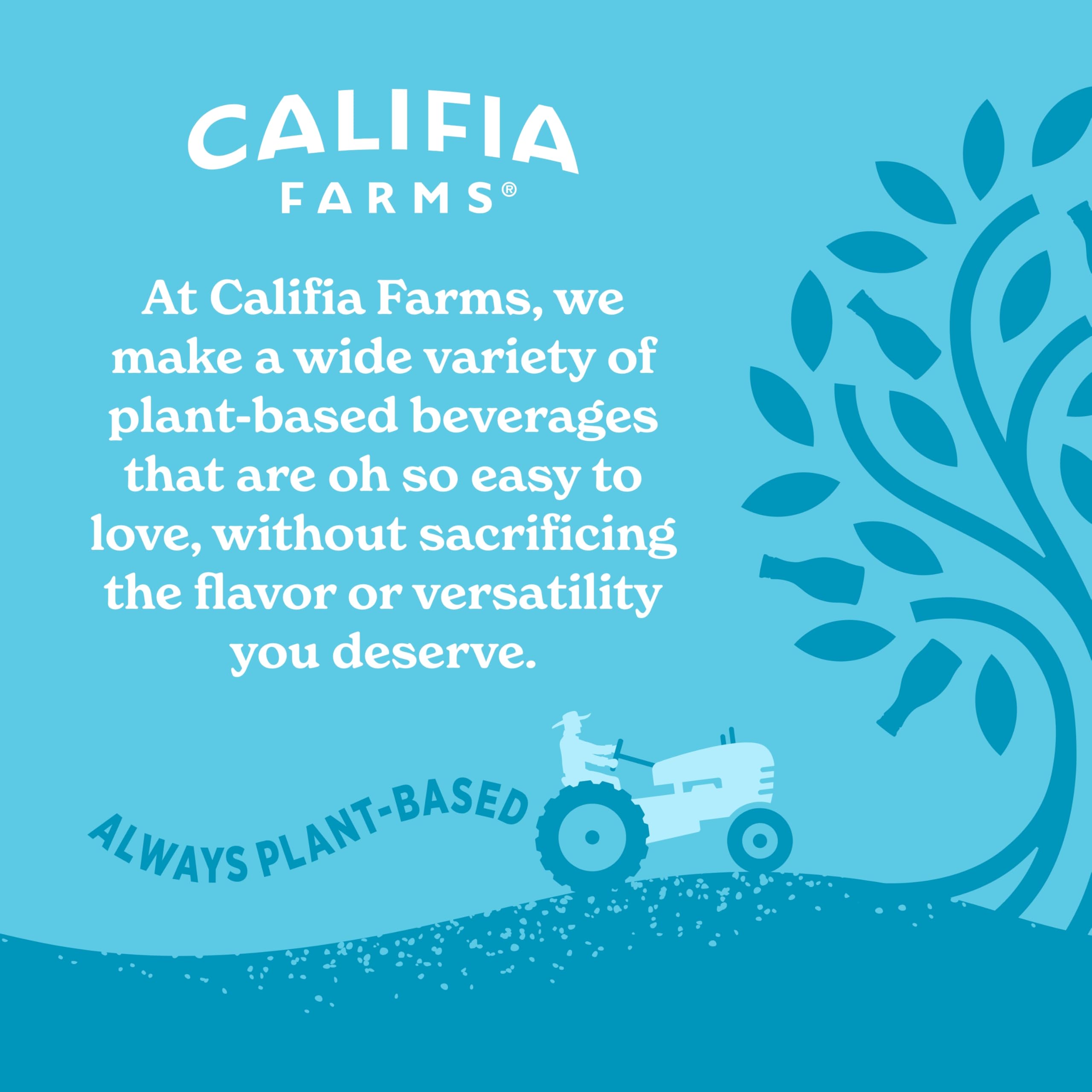 Six-pack of Califia Farms cartons stacked for pantry convenience benefit