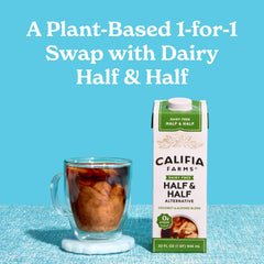 Close-up pour of Califia Farms showing creamy texture and smooth blending