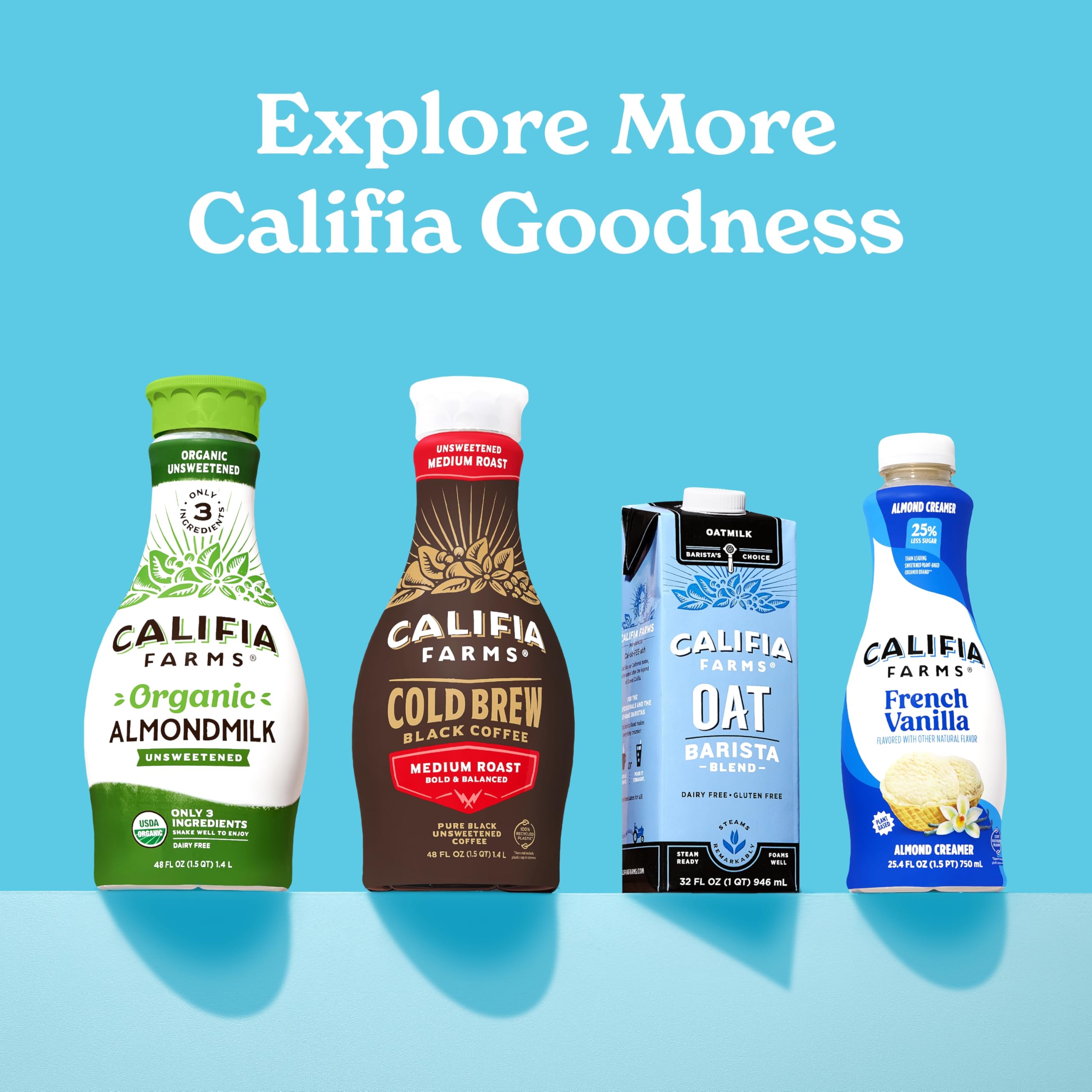 Hand holding Califia Farms carton showing true 32 oz scale benefit