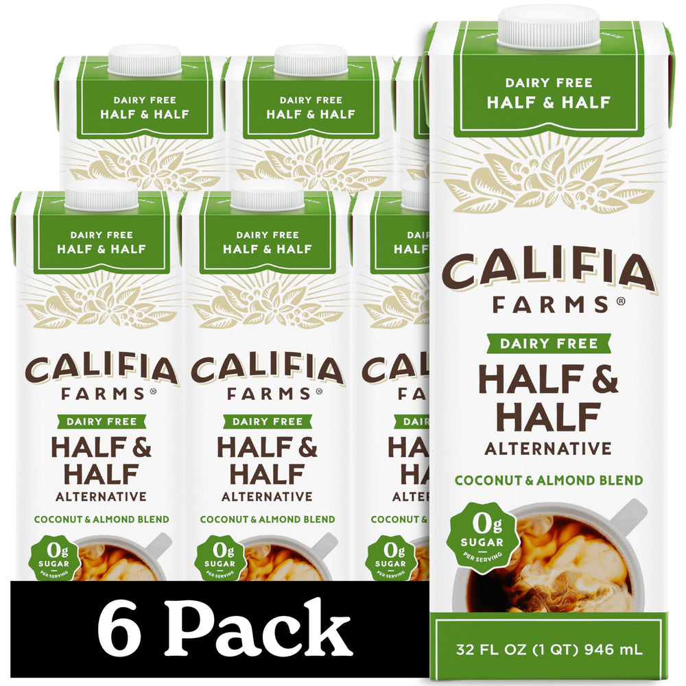 Califia Farms carton front view showing clean branding and shelf-stable benefit