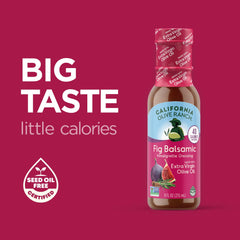 California Olive Ranch label close-up highlighting fig balsamic details and quality