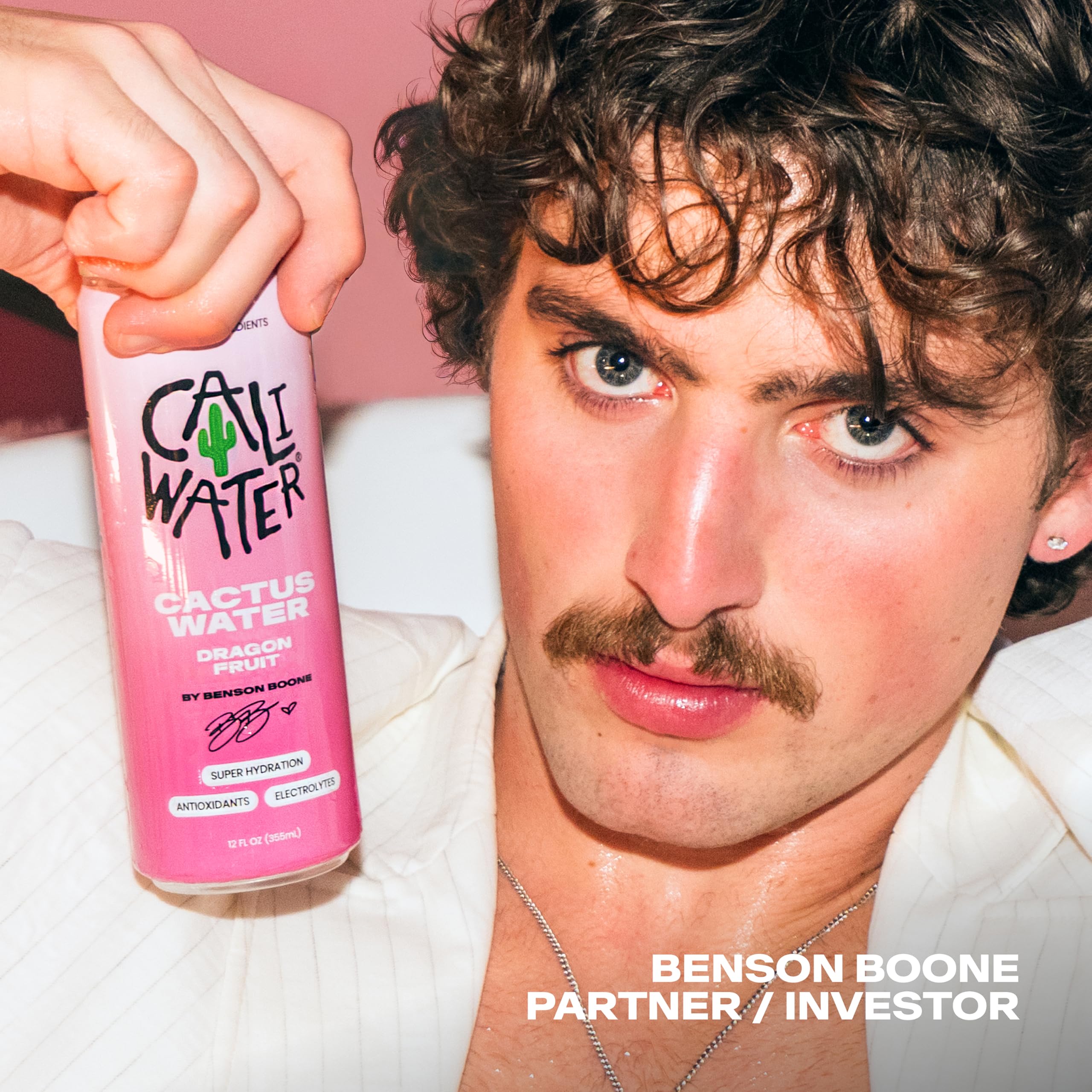 CALIWATER close-up label of dragon fruit can highlighting organic ingredients benefit