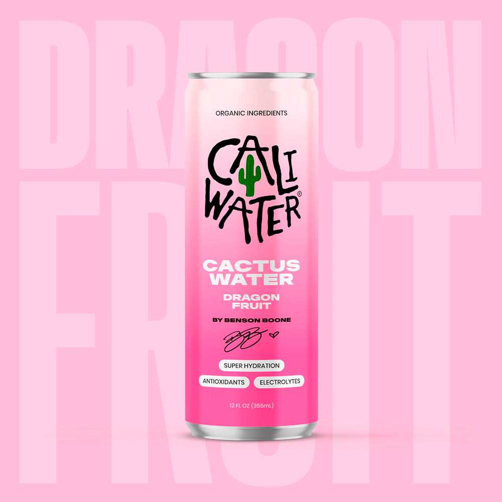 CALIWATER pouring dragon fruit cactus water into a glass for refreshing taste