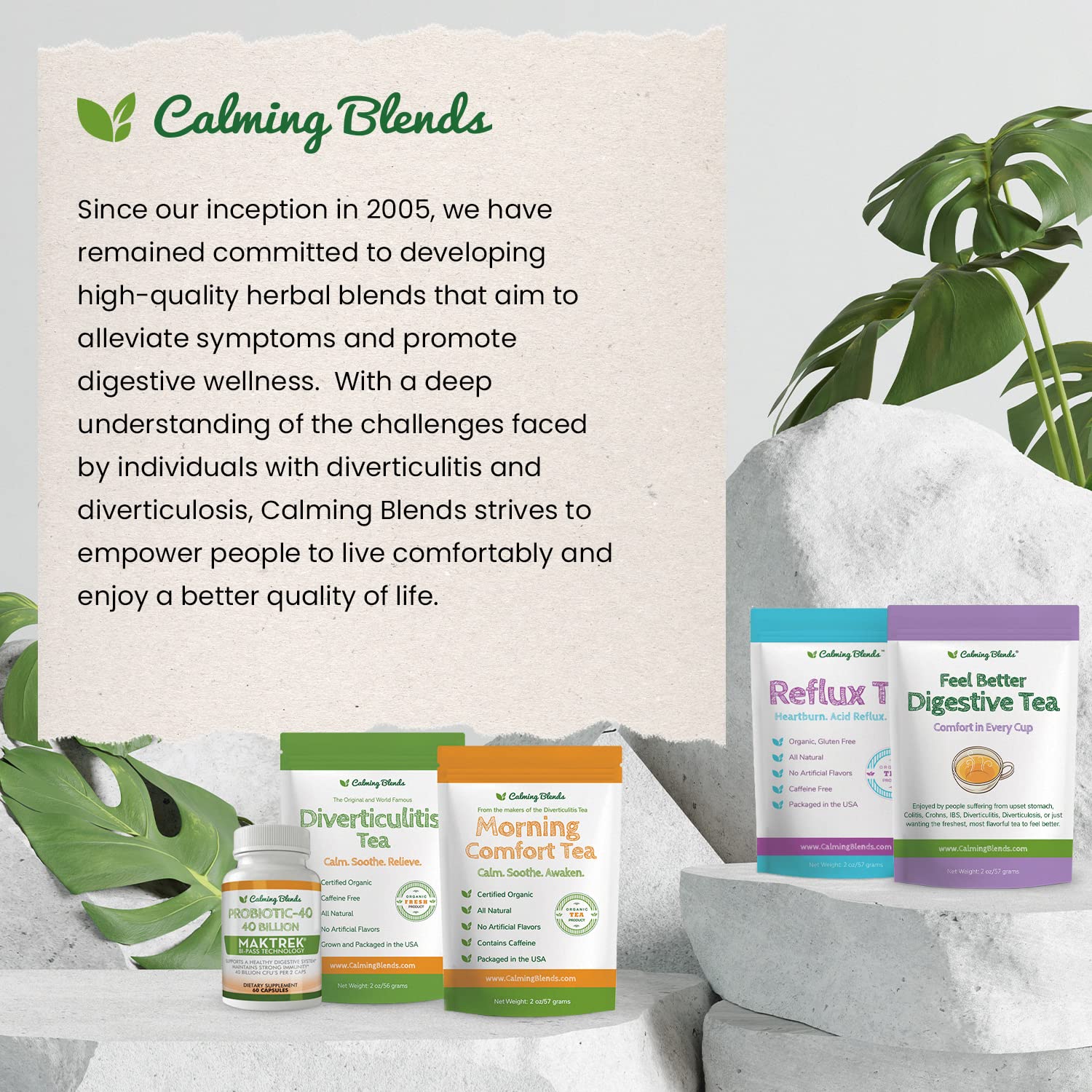 Calming Blends on kitchen counter in lifestyle setting for daily use
