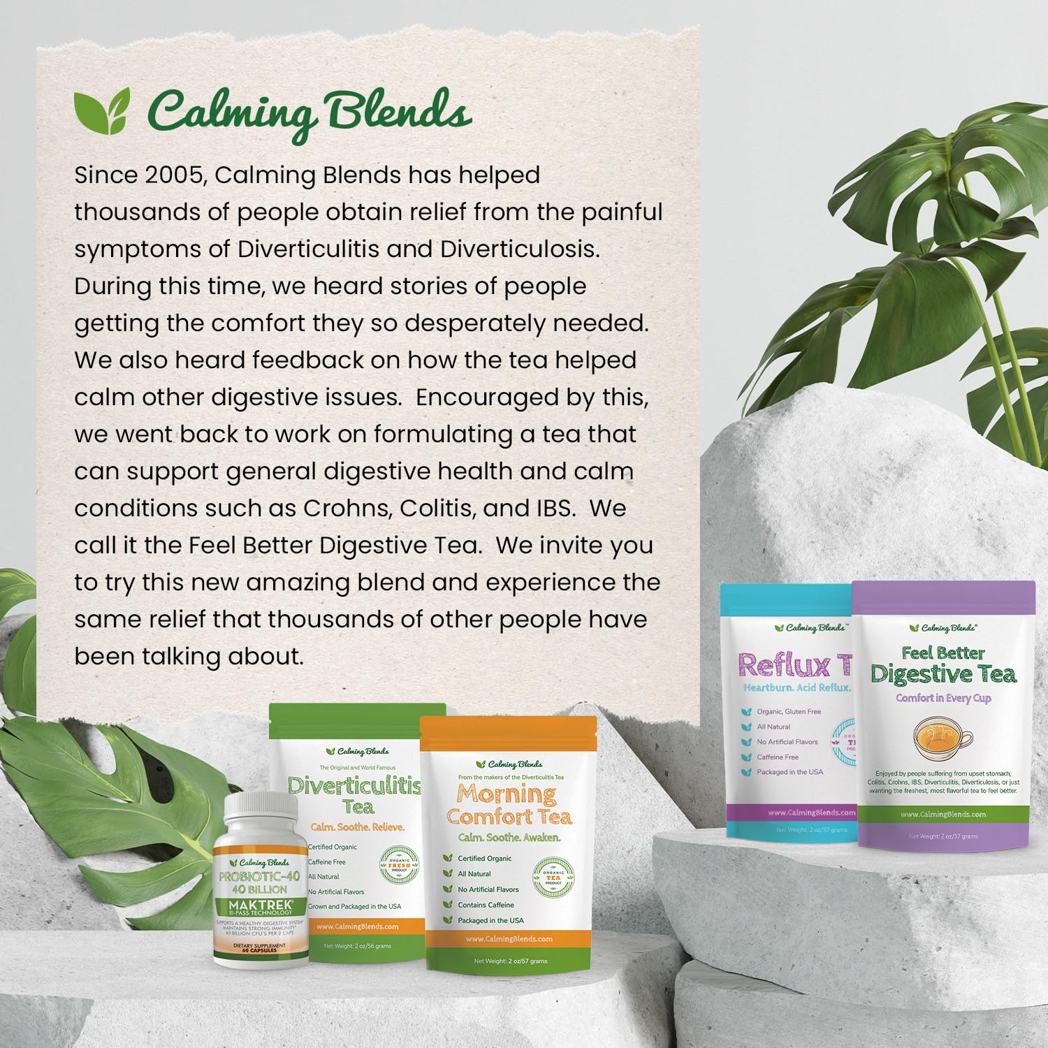 Calming Blends lifestyle scene on a table during relaxation emphasizing soothing moment