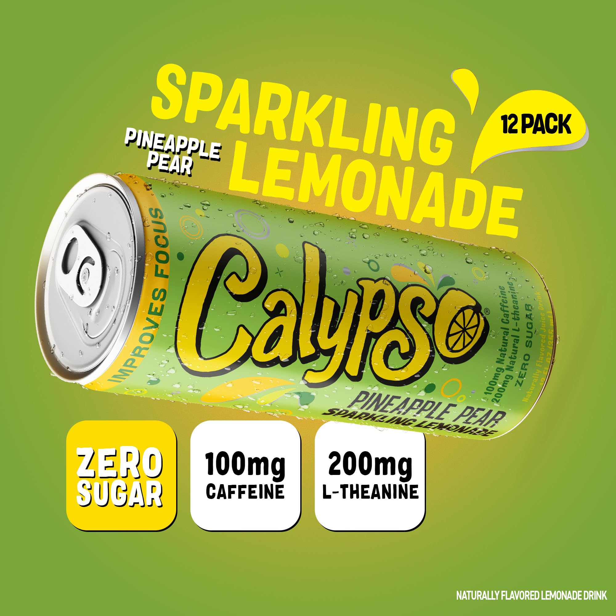 Calypso Pineapple Pear being poured into a glass, displays effervescence and zero-sugar clarity