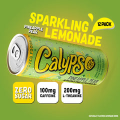 Calypso Pineapple Pear being poured into a glass, displays effervescence and zero-sugar clarity