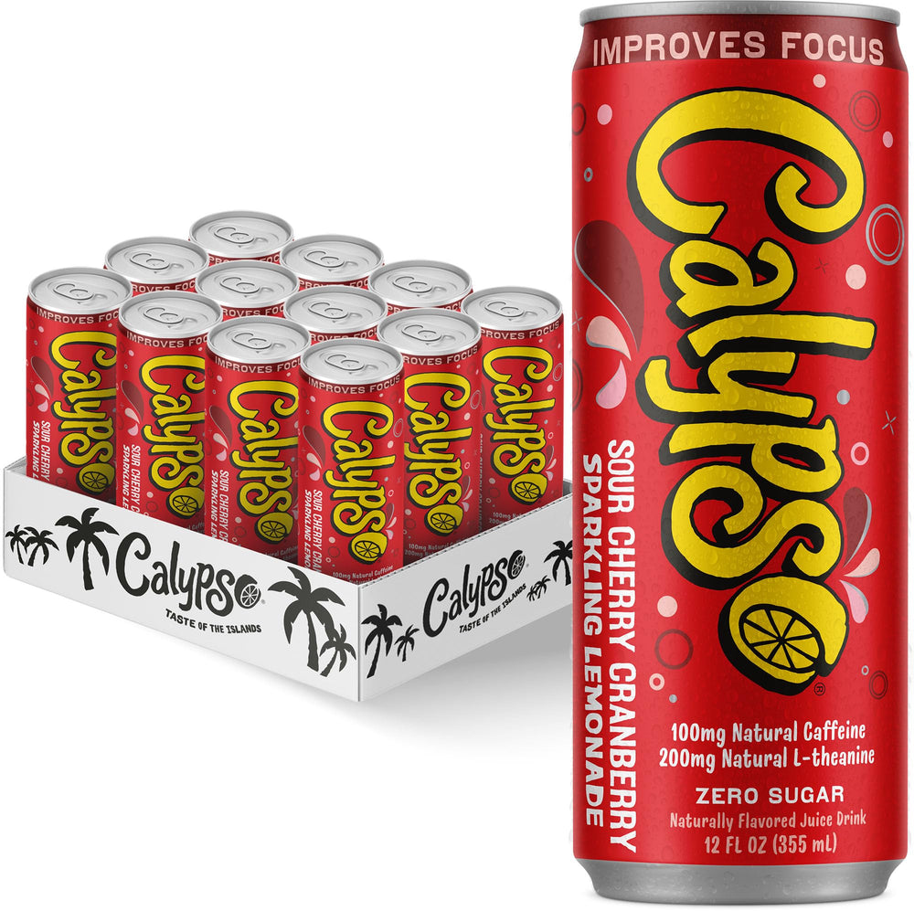Calypso can front view showing sour cherry cranberry design and refreshing appeal