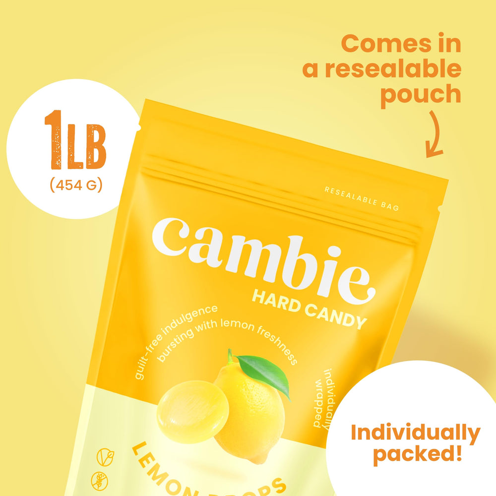 Cambie lemon drop in hand for scale, demonstrates portion control and convenience