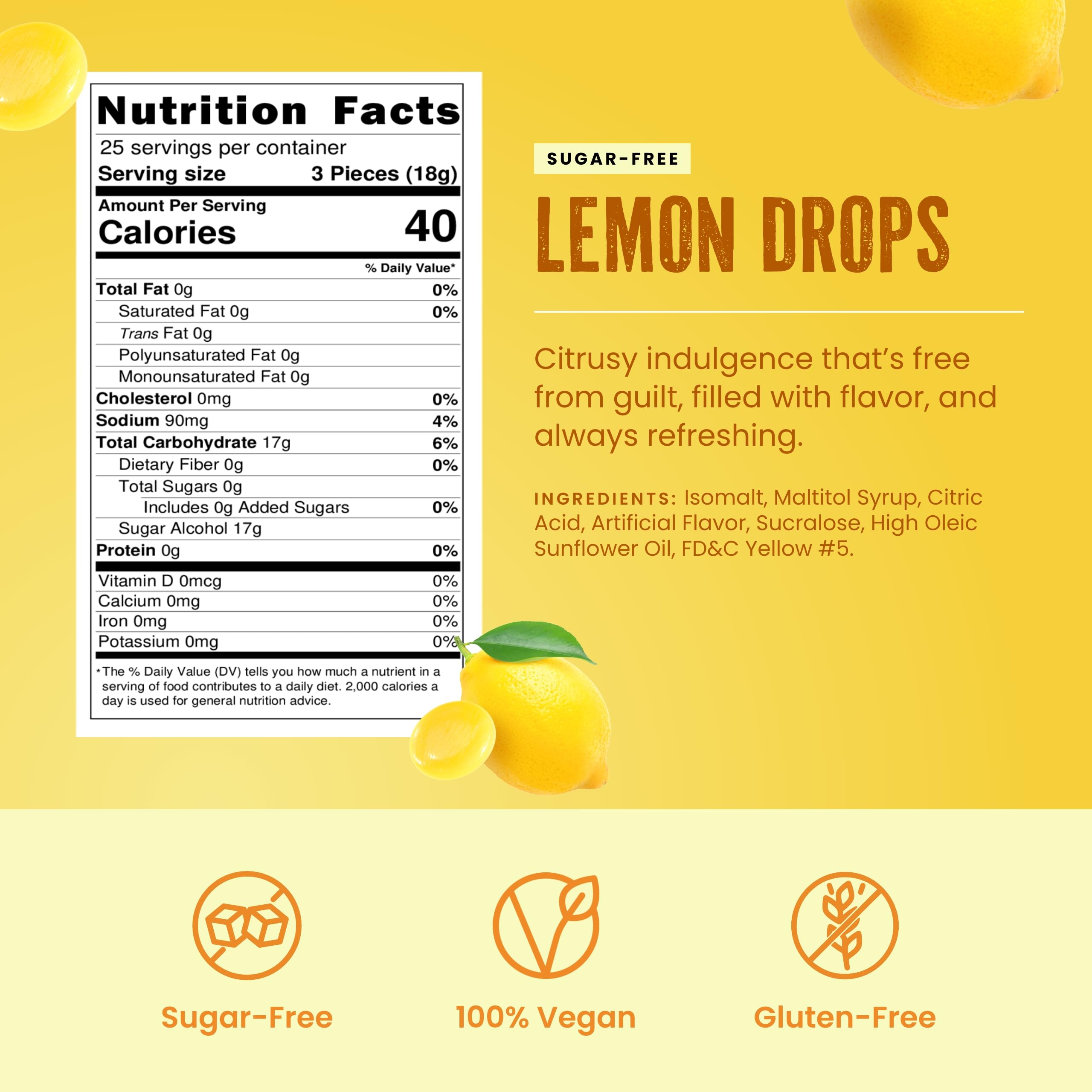 Cambie unwrapped lemon drop showing bright yellow candy and tangy appeal