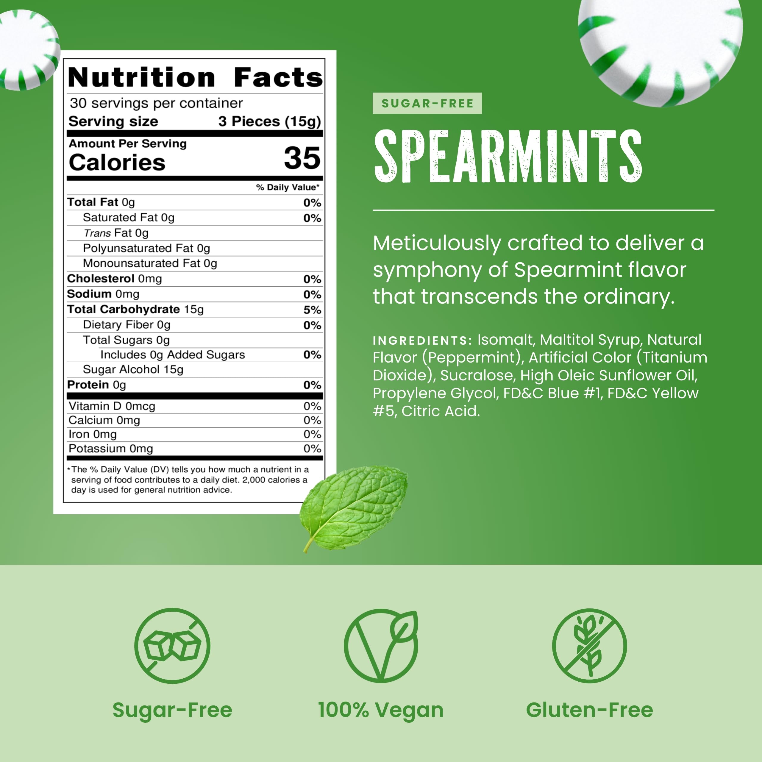 Hand holding Cambie spearmint candy to show real-world size and portion control