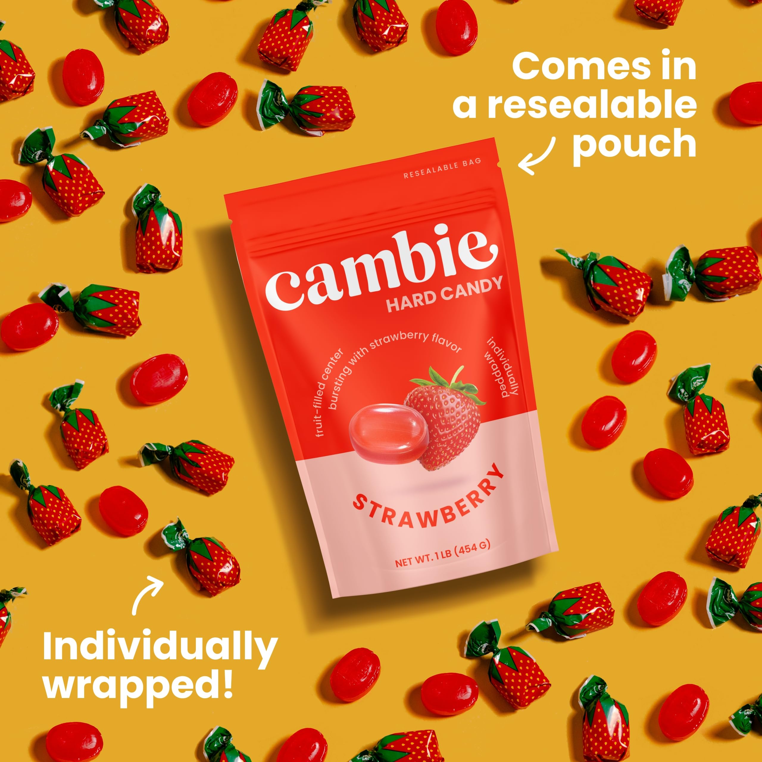 Cambie cross-section revealing soft strawberry-filled center and crunchy exterior
