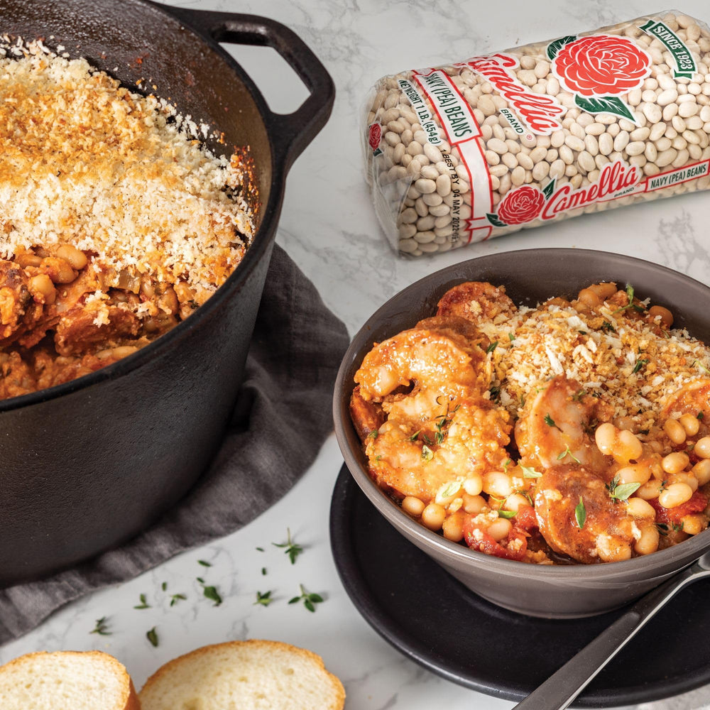Camellia Brand beans in soup bowl showing hearty, comforting meal