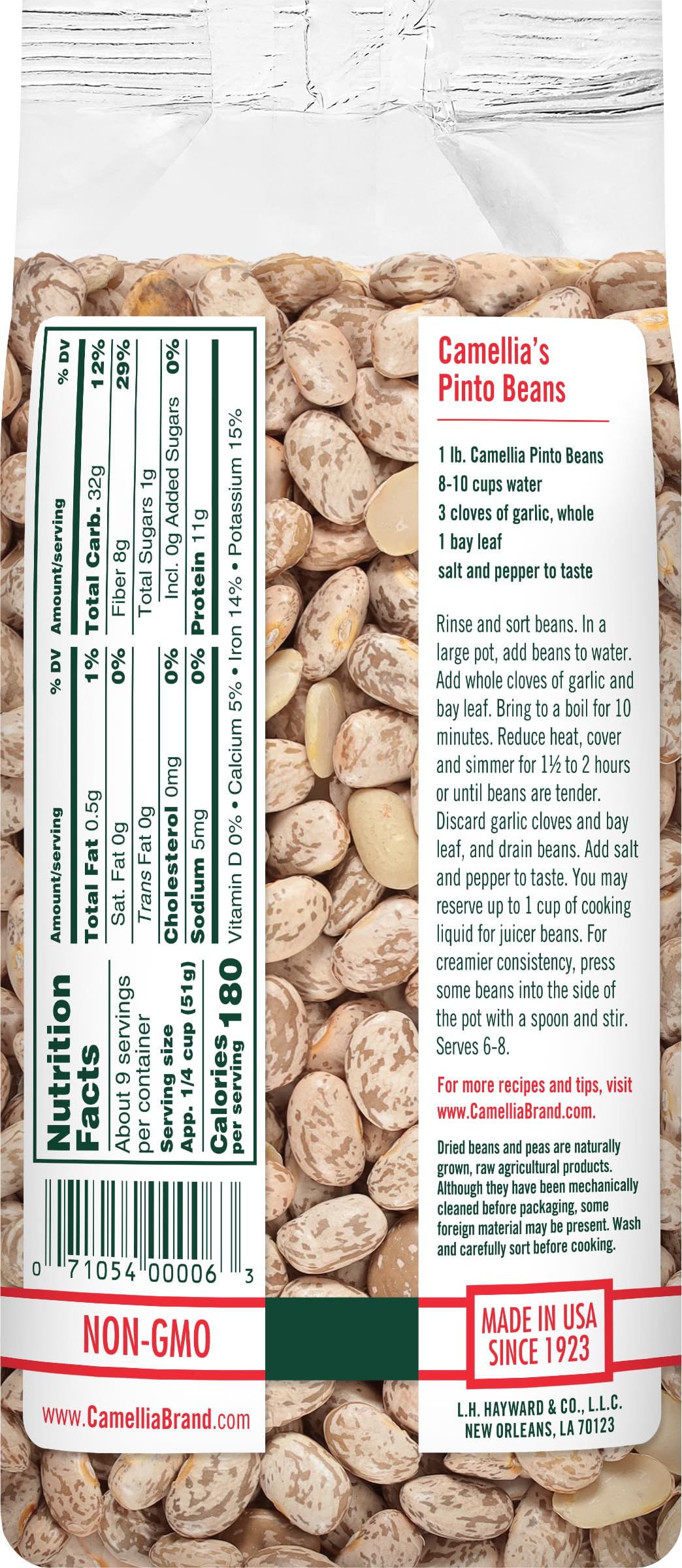 Cooked Camellia Brand pinto beans spooned to show creamy texture and meal-ready consistency