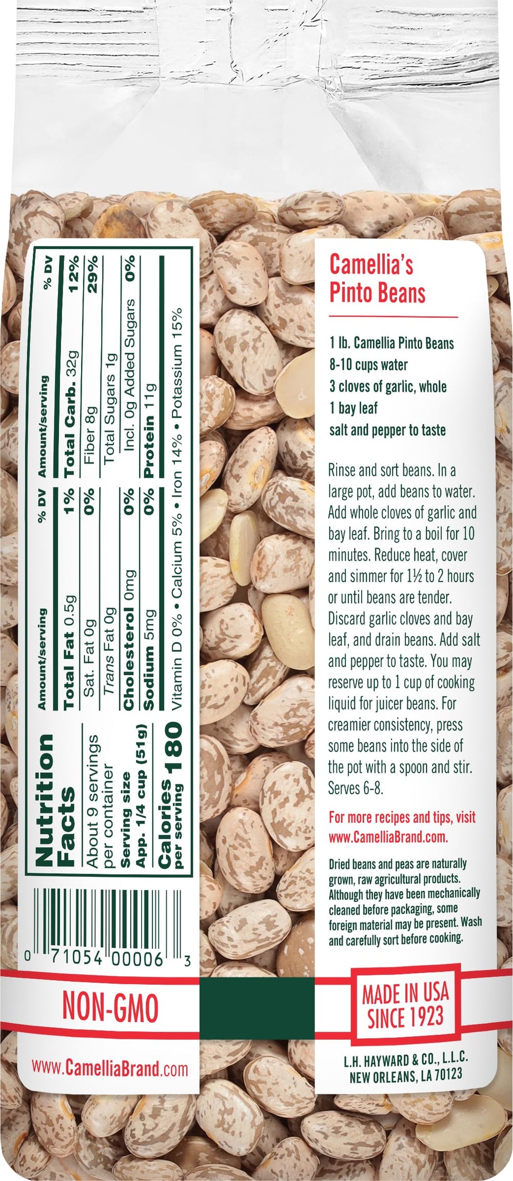Cooked Camellia Brand pinto beans spooned to show creamy texture and meal-ready consistency