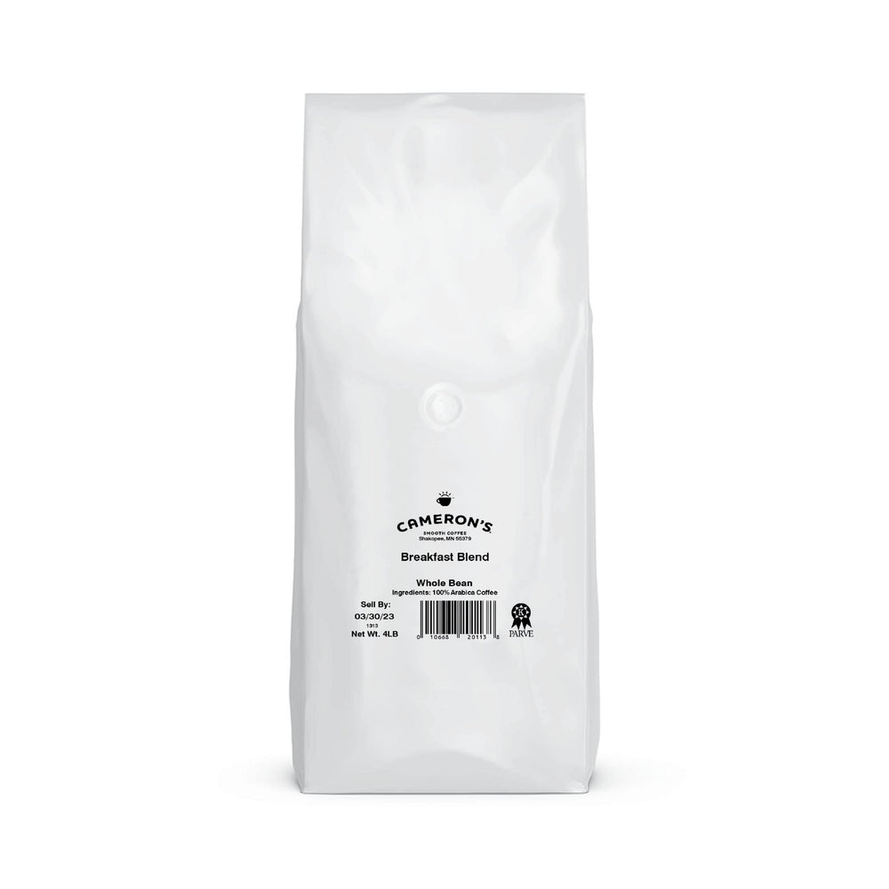 Cameron's open bag with whole beans visible, preserving freshness and aroma