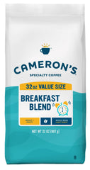 Cameron's Coffee front packaging showing 32 ounce bag and clear branding for freshness