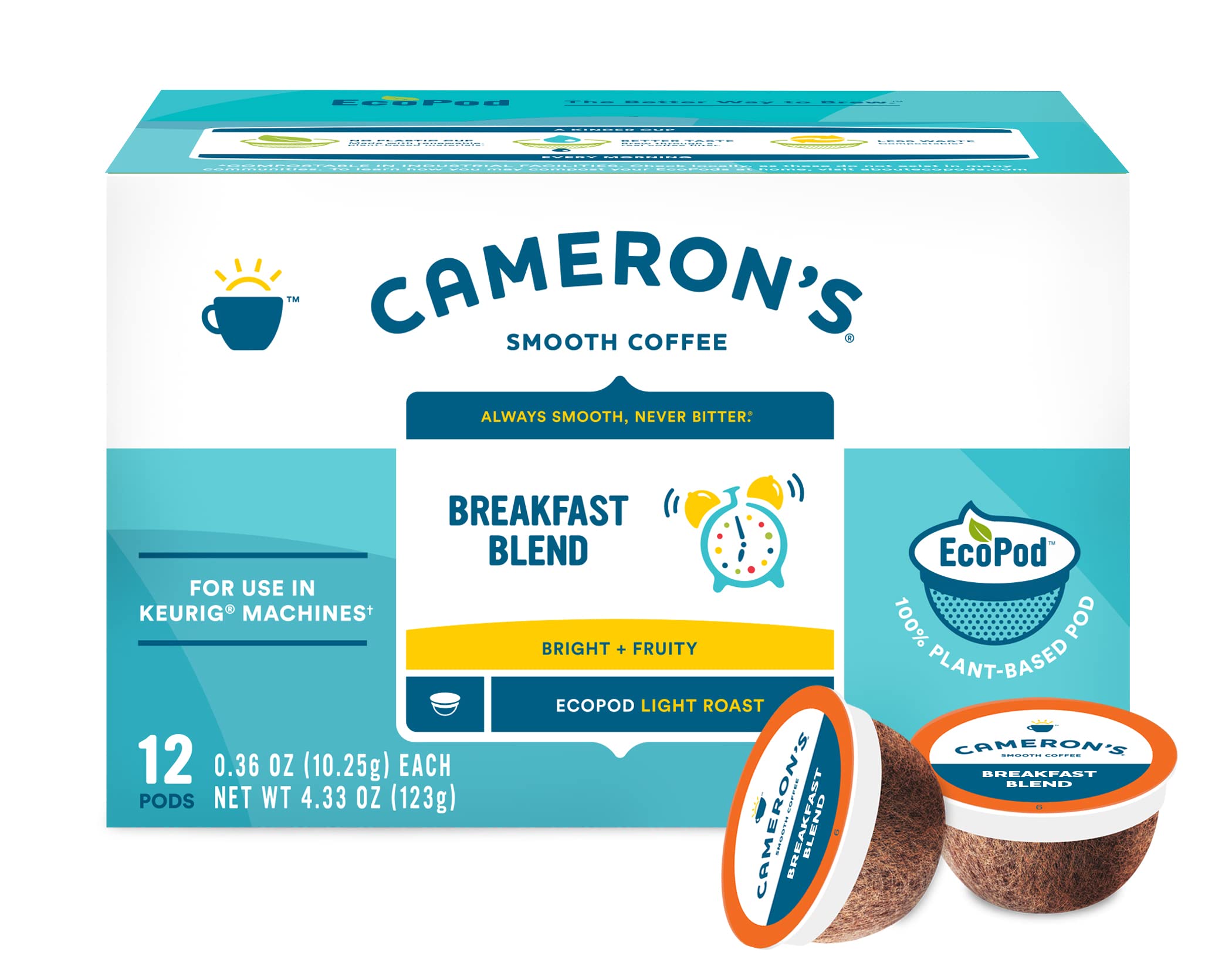Cameron's Coffee pod inserted in Keurig 2.0 brewer demonstrating convenient single-serve brewing