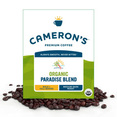 Cameron's Coffee front packaging of 4 lb Organic Paradise blend showcasing product identity and value