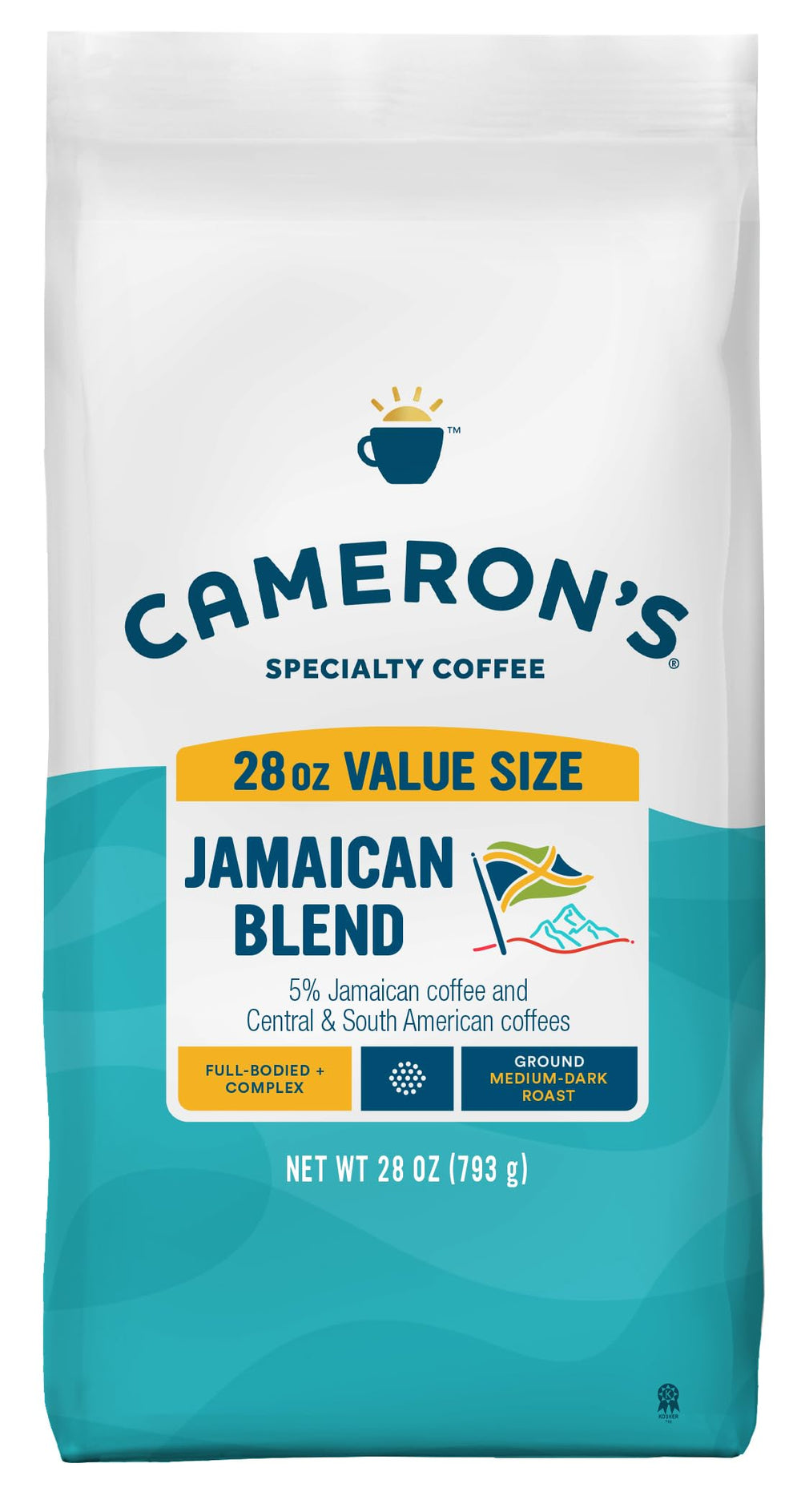 Cameron's bag front view showing Jamaican Blend label and bold packaging benefit