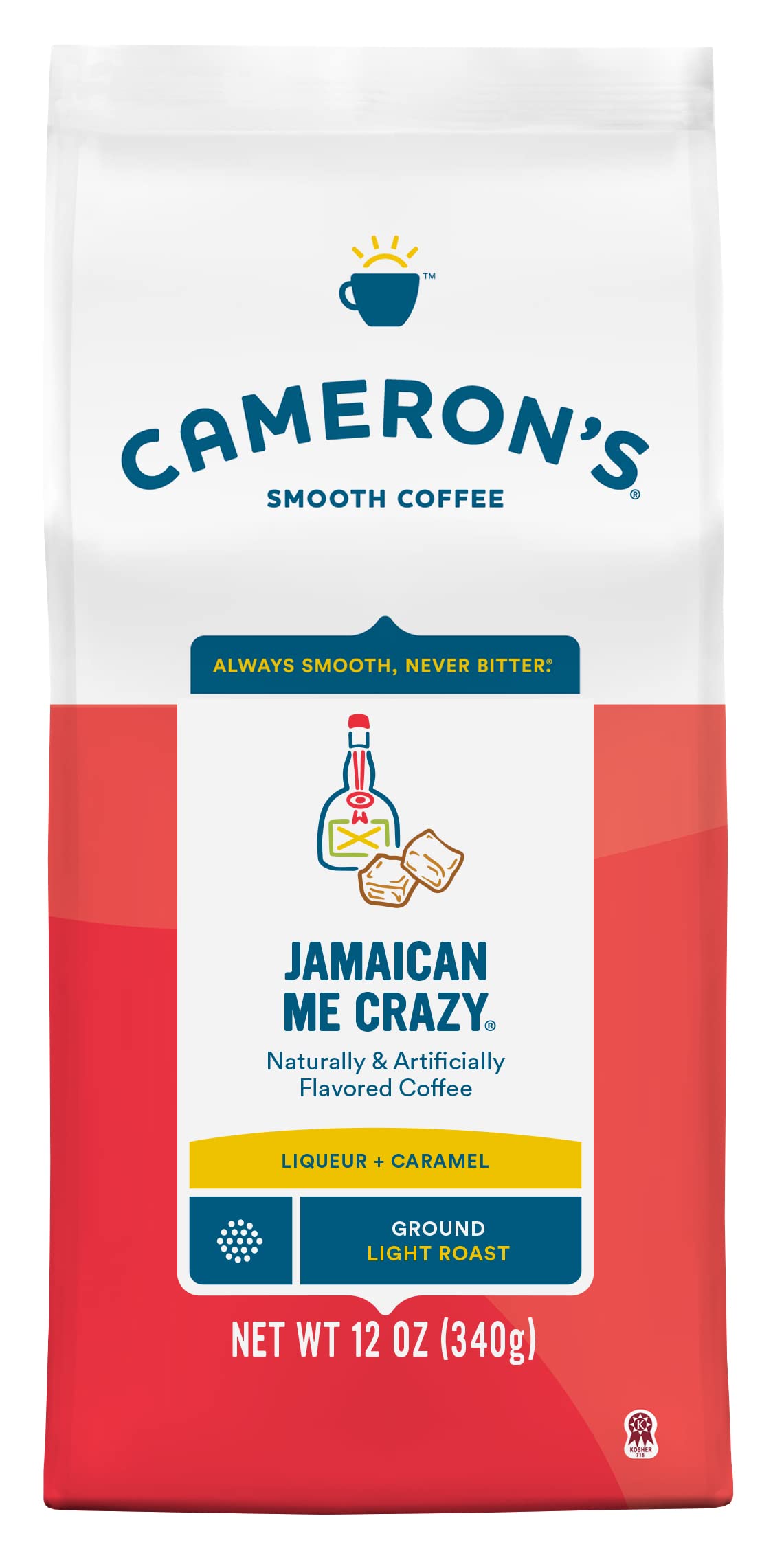 Cameron's Coffee front package showing flavor and 12-ounce size, attractive shelf appeal