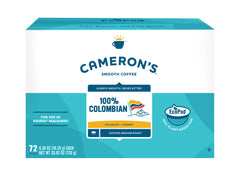 Cameron's Coffee front packaging showing 72-count pod box and convenience