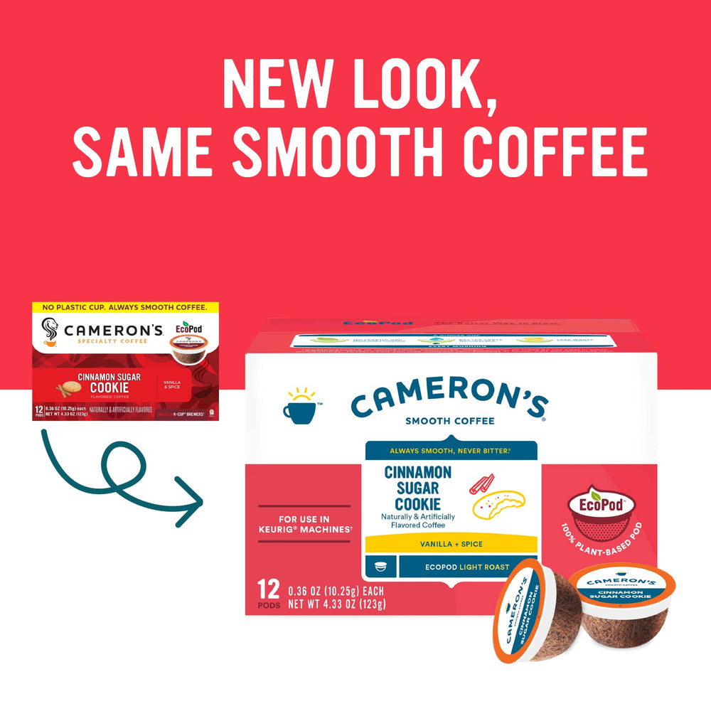 Cameron's Coffee single-serve pod top view highlighting easy brew benefit