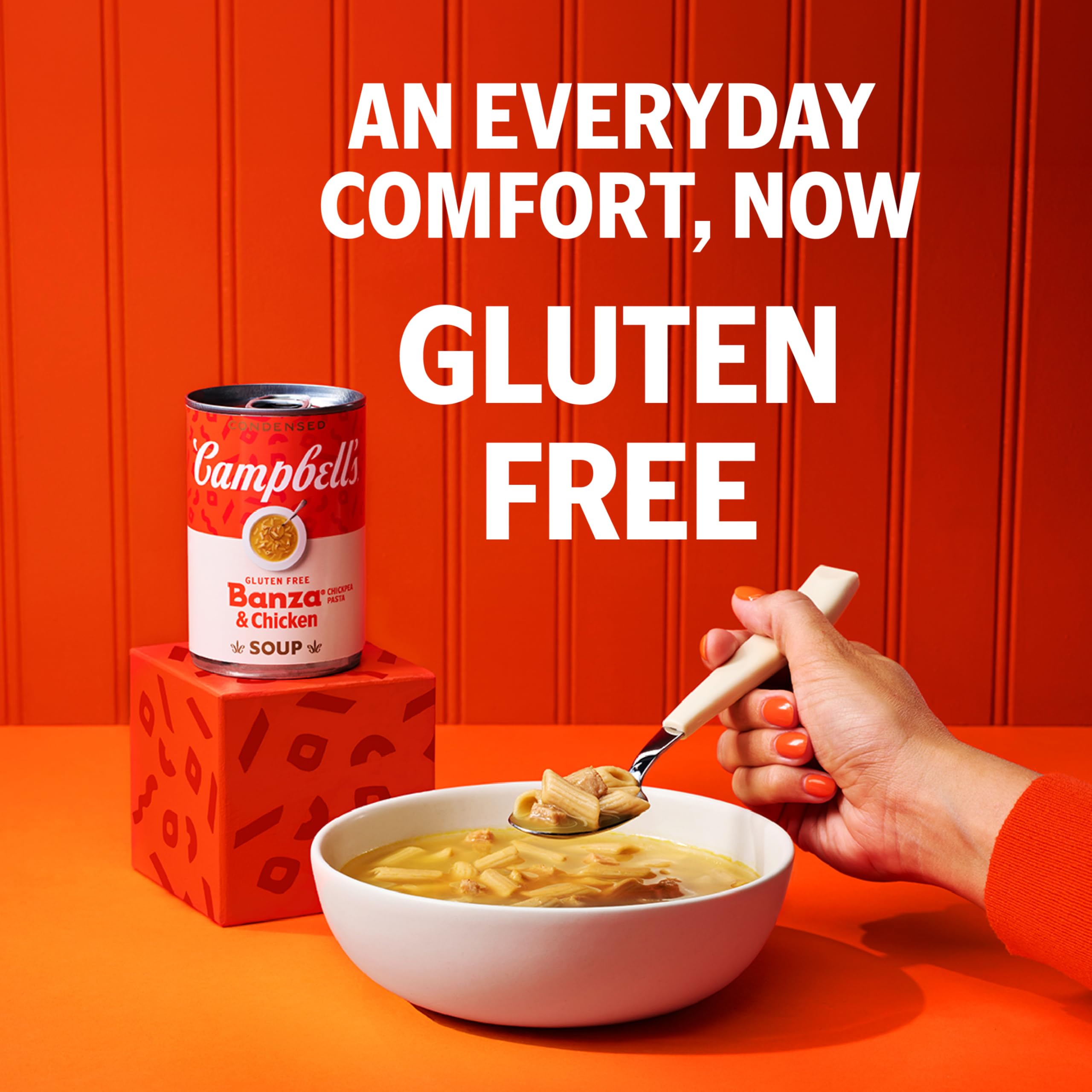 10.75 oz Campbell's can beside a ruler showing compact pantry-friendly benefit